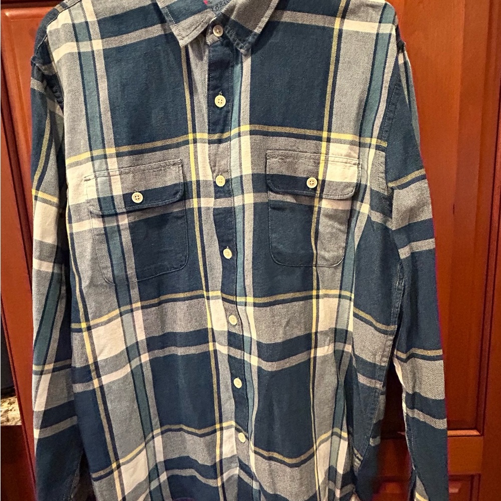 Lucky Brand Blues, Cream and hint of soft yellow Plaid Shirt
